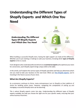 Understanding the Different Types of Shopify Experts  and Which One You Need