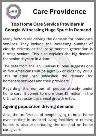 Top Home Care Service Providers in Georgia Witnessing Huge Spurt in Demand