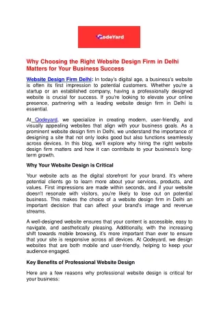 Why Choosing the Right Website Design Firm in Delhi Matters for Your Business Success