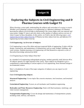 Exploring the Subjects in Civil Engineering and D Pharma Courses with Gadget 91