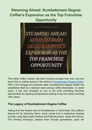 Steaming Ahead_ Kumbakonam Degree Coffee's Expansion as the Top Franchise Opportunity