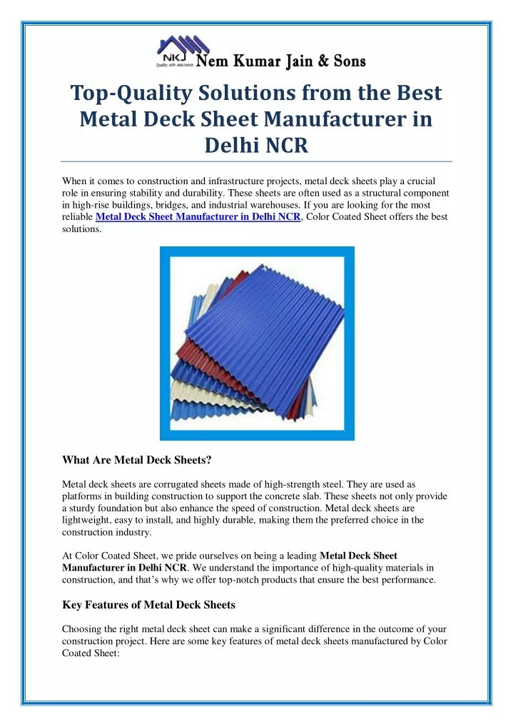 top quality solutions from the best metal deck