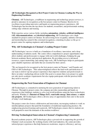 ab technologies recognized as best project center