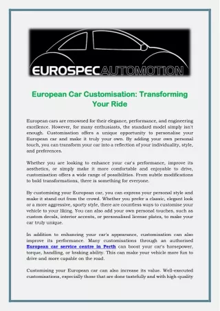 European Car Customisation- Transforming Your Ride