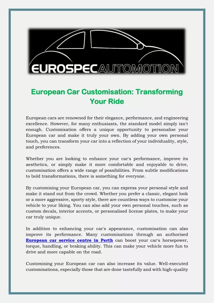 european european car customisation