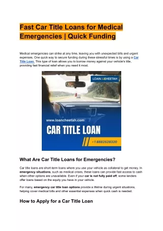 Fast Car Title Loans for Medical Emergencies _ Quick Funding