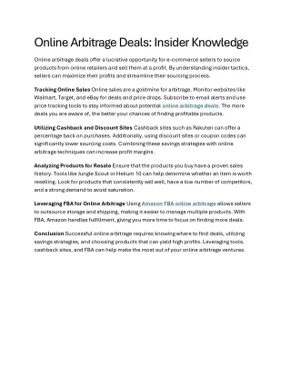 Online Arbitrage Deals Insider Knowledge