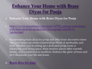 Enhance Your Home with Brass Diyas for Pooja