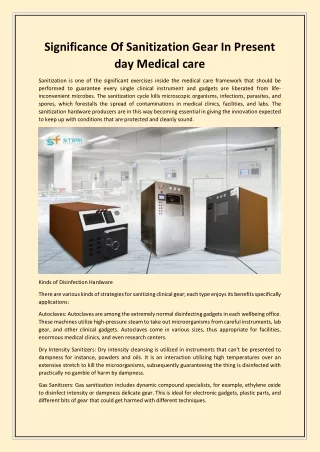 Significance Of Sanitization Gear In Present day Medical care