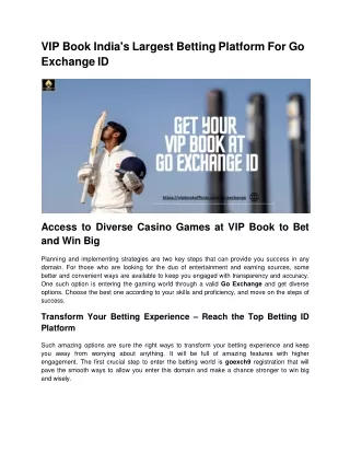 VIP Book India's Largest Betting Platform For Go Exchange ID
