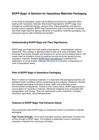 bopp bags a solution for hazardous materials