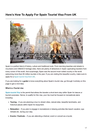 Heres How To Apply For Spain Tourist Visa From UK