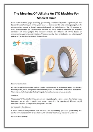 The Meaning Of Utilizing An ETO Machine For Medical clinic