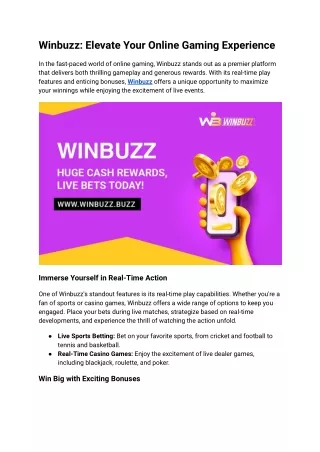 Winbuzz_ Elevate Your Online Gaming Experience