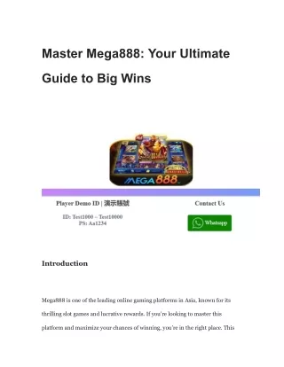 master mega888 your ultimate