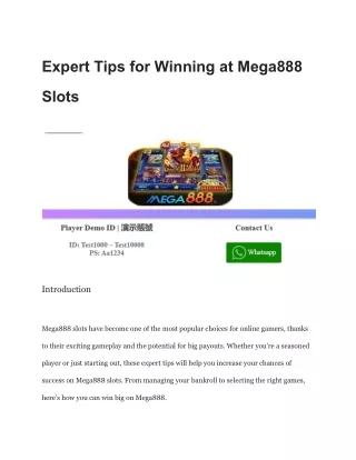 Expert Tips for Winning at Mega888 Slots