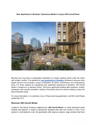 New Luxury Apartments For Rent in Brooklyn NY | 420 Carroll