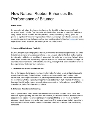 How Natural Rubber Enhances the Performance of Bitumen