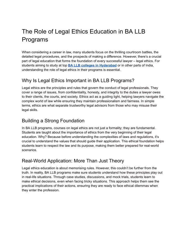 the role of legal ethics education