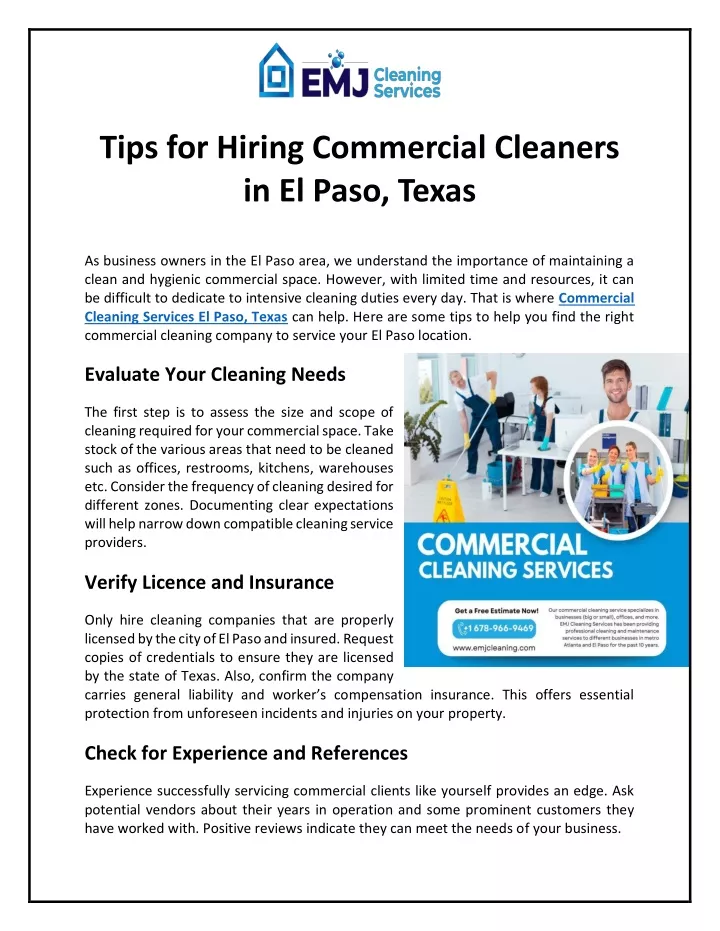 tips for hiring commercial cleaners in el paso