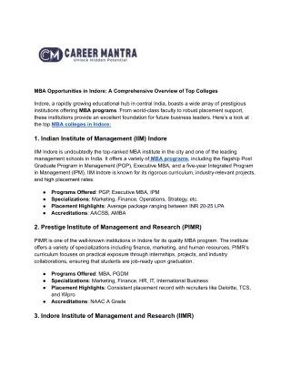 mba opportunities in indore a comprehensive