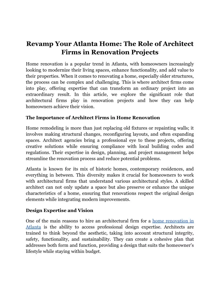 revamp your atlanta home the role of architect