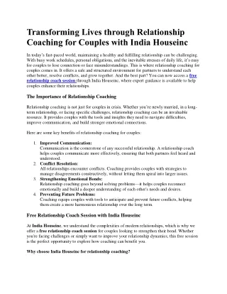 Transforming Lives through Relationship Coaching