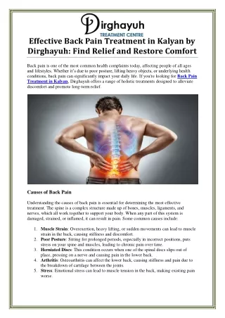 Effective Back Pain Treatment in Kalyan by Dirghayuh