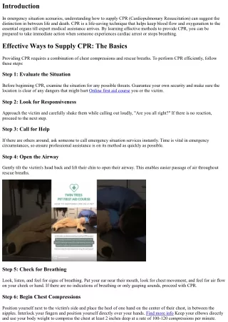Efficient Ways to Supply CPR in Emergency Situations