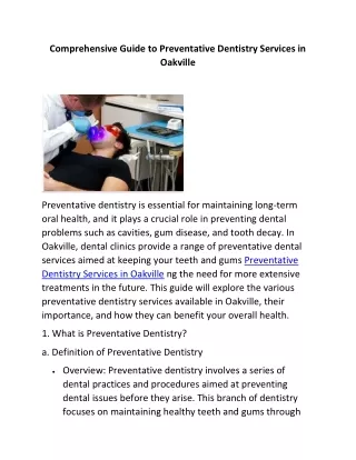 Comprehensive Guide to Preventative Dentistry Services in Oakville