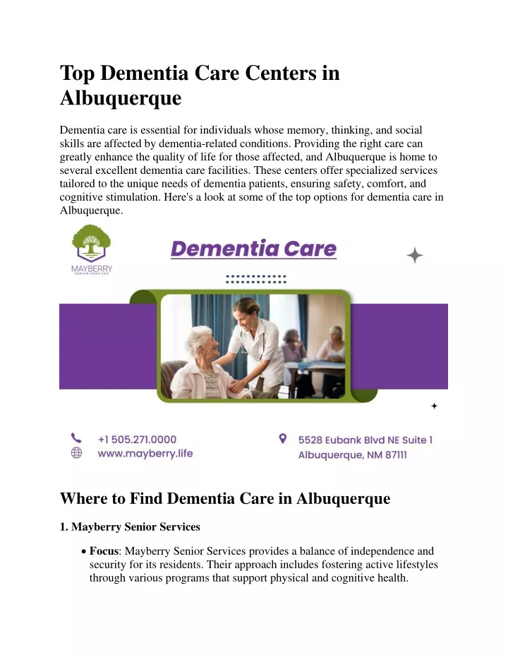 top dementia care centers in albuquerque