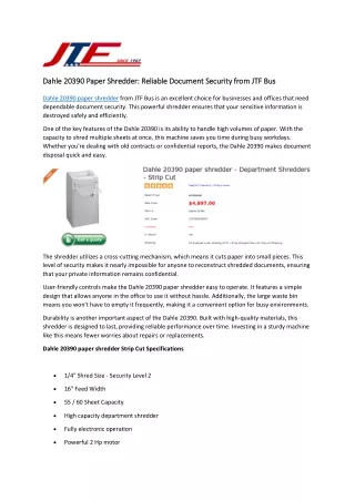 Dahle 20390 Paper Shredder: Reliable Document Security from JTF Bus