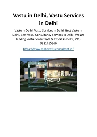 Vastu in Delhi, Vastu Services in Delhi