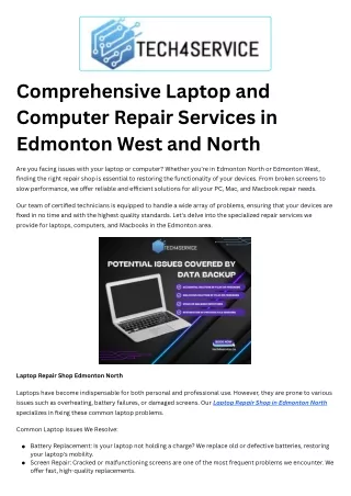 Laptop Repair Shop Edmonton West