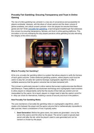 provably fair gambling ensuring transparency