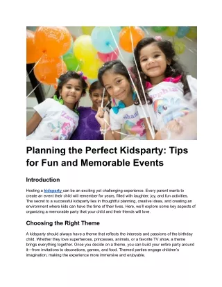 Planning the Perfect Kidsparty: Tips for Fun and Memorable Events