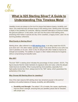What is 925 Sterling Silver? A Guide to Understanding This Timeless Metal