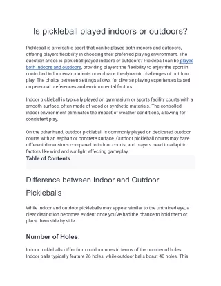 Is pickleball played indoors or outdoors_