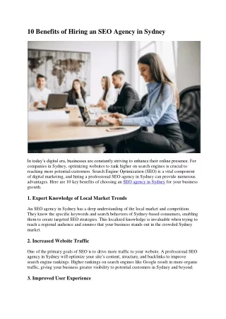 10 Benefits of Hiring an SEO Agency in Sydney