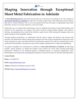 Shaping Innovation through Exceptional Sheet Metal Fabrication in Adelaide