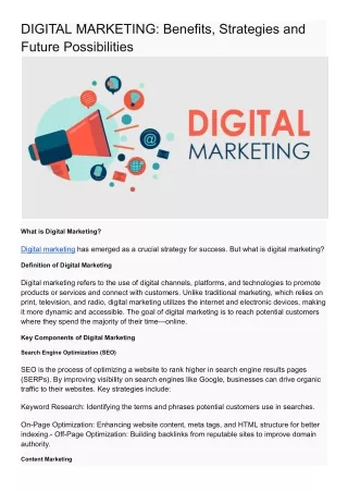 DIGITAL MARKETING: Benefits, Strategies and Future Possibilities