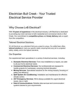 Top Electrical Services in Bull Creek: Your Guide to Finding Reliable Electricia