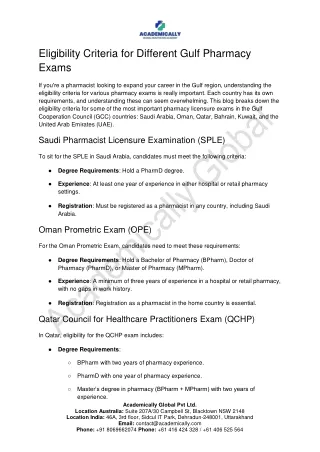 Eligibility Criteria for Different Gulf Pharmacy Exams