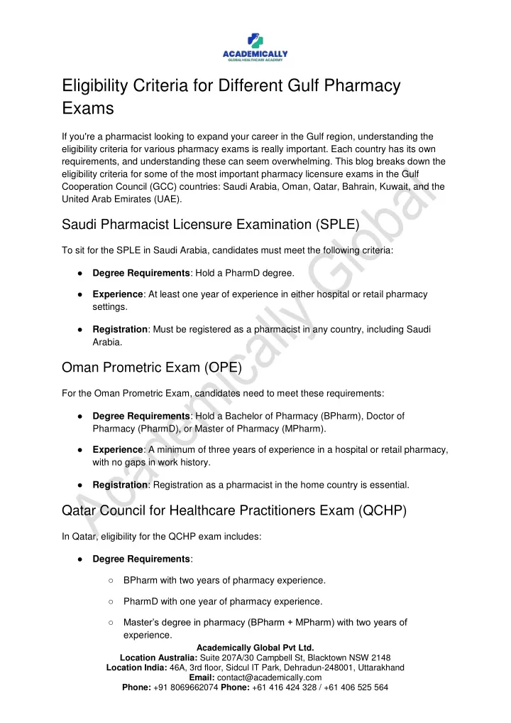 eligibility criteria for different gulf pharmacy