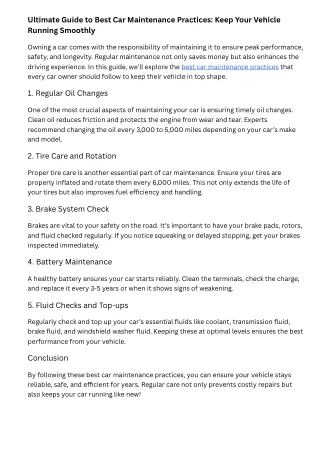 Ultimate Guide to Best Car Maintenance Practices Keep Your Vehicle Running Smoothly