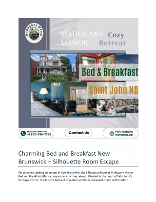 Charming Bed and Breakfast New Brunswick – Silhouette Room Escape