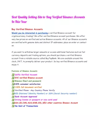 Best Quality Selling Site to Buy Verified Binance Accounts In This Year
