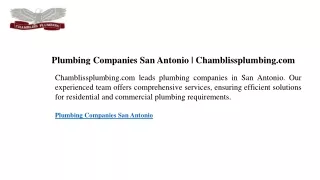 Plumbing Companies San Antonio Chamblissplumbing.com