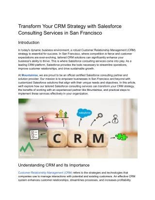 Transform Your CRM Strategy with Tailored Salesforce Consulting Services in San Francisco