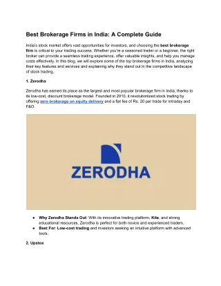 Best Brokerage Firms in India: A Complete Guide